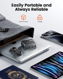 Cargador GaN Toocki de 140W con 4 puertos (USB-A, 3x USB-C) y cable USB-C de 240W.