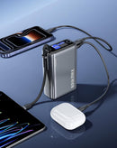 Power bank Toocki Energy Cube 20000 mAh, 65W, con cable integrado y pantalla LCD.
