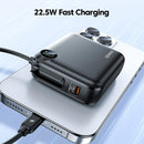 Batería externa Toocki de 10000 mAh con cable integrado, indicador LCD y carga rápida de 22.5W.