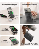 Power bank Toocki magnético inalámbrico de 10000 mAh, con cable USB-C y Lightning incorporado, color negro mate.