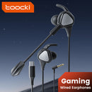 Auriculares Toocki de baja latencia negros con micrófono y cable, ideales para gaming.
