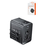 Adaptador de corriente Toocki USB C+C+A universal de 20W en color negro, ideal para viajes.