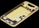 Tapa trasera amarilla OEM usada para iPhone 14 (A2649, A2881) con puerto de carga y marco medio.
