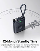 Cargador inalámbrico portátil BASEUS EnerFill FW11 negro, 1640mAh, 5W, con cable incorporado para carga fácil.