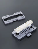 Marco de prueba QianLi iSocket 4 en 1 para placa madre de iPhone 16E, con capas de componentes visibles.
