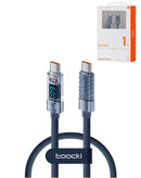 Puerto de carga Toocki USB-C a USB-C azul con display digital, carga súper rápida de 100W, cable de 3 pies.