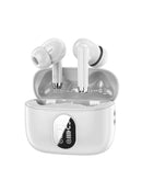 Auriculares TWS in-ear Toocki blancos, diseño ergonómico para dormir, con estuche de carga.
