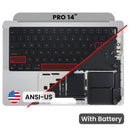 Tapa superior plateada con teclado ANSI US y batería para MacBook Pro 14 A2442/A2779, repuesto OEM.