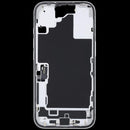 Mid-frame housing blanco usado OEM Grade C para iPhone 16 (US Version A3081) con puerto de carga flex.