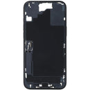 Chasis medio negro usado para iPhone 16 Plus (A3204, A3206) con puerto de carga flex y pequeñas partes.