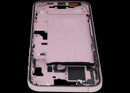 Chasis medio Apple iPhone 15 Plus A2847 usado, estructura plateada con pequeñas piezas de reparación.