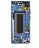 Pantalla OLED azul usada con marco para Samsung Galaxy Note 8, ideal para reparación de display roto.