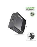 Cargador de pared dual USB-C PD Esoulk 45W negro, para carga rápida de dispositivos.