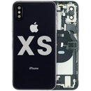 Tapa trasera usada Space Gray iPhone XS, con puerto de carga y componentes preinstalados A1920 A2097.