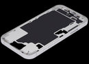 Marco medio blanco para iPhone 16 (A29xx) con botones de volumen y power, ideal para reparación de chasis.