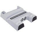 Base multifuncional blanca Dobe TP5-3552D para enfriar y cargar consolas PlayStation 5 y PS5 Slim.