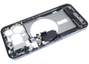 Marco medio usado iPhone 15 Pro Max Blue Titanium A2849 con puerto de carga y pequeñas piezas para reparación.