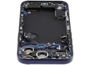 Tapa trasera usada iPhone 17 Pro azul profundo con puerto de carga y piezas pequeñas, versión global.