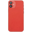 Tapa trasera roja usada para iPhone 12 mini (A2176) con puerto de carga y piezas pequeñas, lista para reparación.