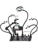 Soporte PCB magnético Helping Hands con lámpara LED 3X, brazo para pistola de aire caliente y base extragrande.