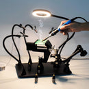 Soporte PCB magnético Helping Hands con lámpara LED 3X, brazo para pistola de aire caliente y base extragrande.