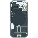 Tapa trasera azul brillante para iPhone 17 con MagSafe y NFC, ideal para reparación de back glass.
