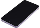 Pantalla OLED morada refurbished para OPPO Reno 13 con marco, ideal para reparación de display roto.
