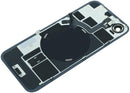 Tapa trasera negra usada para iPhone 17e con MagSafe y NFC, ideal para reparación de pantalla rota.