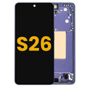 Pantalla OLED refurbished para Samsung Galaxy S26 5G color violeta cobalto con marco, lista para reparación de display.