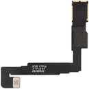 Cable FPC de reparación para cámara frontal de iPhone 17 Pro, con componentes electrónicos y puntos de soldadura.