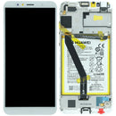 Pantalla LCD original Huawei Y6 2018 (ATU-L21) con marco blanco para reparación de display roto.