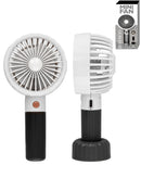 Mini ventilador de escritorio POMGEAR blanco, diseño compacto con soporte, ideal para oficina.