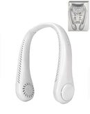 Ventilador de cuello POMGEAR blanco, portátil y sin aspas, diseño ergonómico para frescor personal.