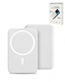 Batería portátil POMGEAR MagPower blanca de 5000mAh, carga inalámbrica, diseño elegante y compacto.