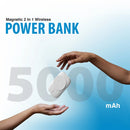Batería inalámbrica POMGEAR MagPower Deluxe 5000mAh blanca, diseño magnético portátil para carga rápida.