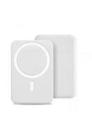 Batería portátil blanca POMGEAR MagPower PD+ de 5000mAh, carga inalámbrica y rápida.