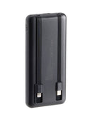 Power bank POMGEAR PD negro de 10000mAh con pantalla digital, múltiples puertos de carga y diseño elegante.