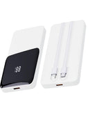 Batería portátil POMGEAR PD Multi Charge blanca de 10000mAh con pantalla digital, ideal para carga rápida.