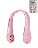 Ventilador de cuello sin aspas POMGEAR rosa, diseño ergonómico de SlowBack para manos libres y enfriamiento silencioso.