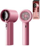 Ventilador de mano mini POMGEAR rosa, diseño compacto y portátil, ideal para refrescarse al instante.