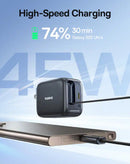 Cargador rapido dual USB C BASEUS EnerCore CJ11 con cable retractil (45W) (COSMIC BLACK)