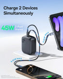 Cargador rapido dual USB C BASEUS EnerCore CJ11 con cable retractil (45W) (COSMIC BLACK)