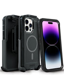 Funda MagSafe xBase Boulder negra para iPhone 15 Pro Max con clip de cinturón, protección heavy-duty.