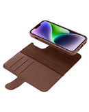 Funda cartera xBase Folio Exec marrón para iPhone 15, con ranuras para tarjetas y cierre magnético.