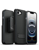 Funda protectora negra xBase Duraclip Series Combo MagSafe con clip cinturón para iPhone 16e/17e.