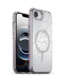 Funda MagSafe Sparkleline plateada para iPhone 16e/17e, diseño brillante y protector con rayas.