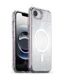Funda MagSafe xBase Sparkleline Series plateada para iPhone 16e/17e, con brillos y protección.