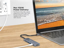 Splitter PowerPeak 6 en 1 USB C a HDMI, color gris espacial, con puertos USB 3.0, lector de tarjetas SD/TF.