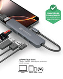Splitter PowerPeak 6 en 1 USB C a HDMI, color gris espacial, con puertos USB 3.0, lector de tarjetas SD/TF.