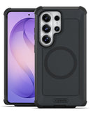 Funda protectora rugged MagSafe negra para Samsung Galaxy S26 Ultra, con diseño co-molded xBase Boulder y compatible con carga inalámbrica.